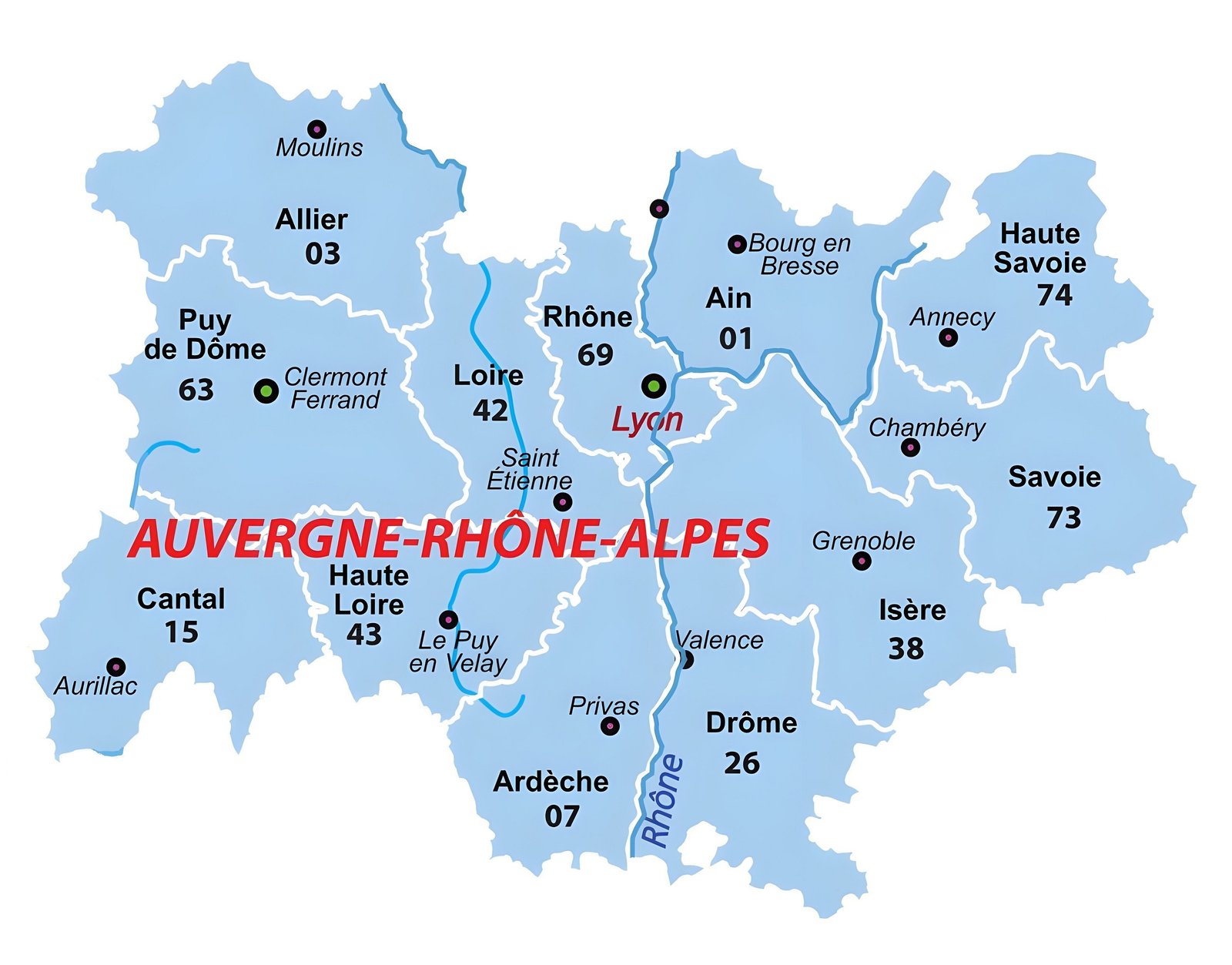 Carte des zones d'intervention pour l'assainissement Rhône-Alpes par All Débouchage