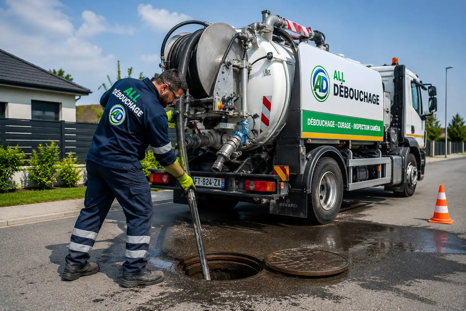 Intervention avec camion hydrocureur All Débouchage pour l'entretien des réseaux